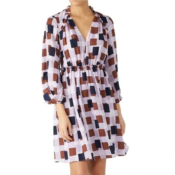 Kate Spade Lilac Geo Squares Mini Dress, Size 6 - Picture 2 of 11